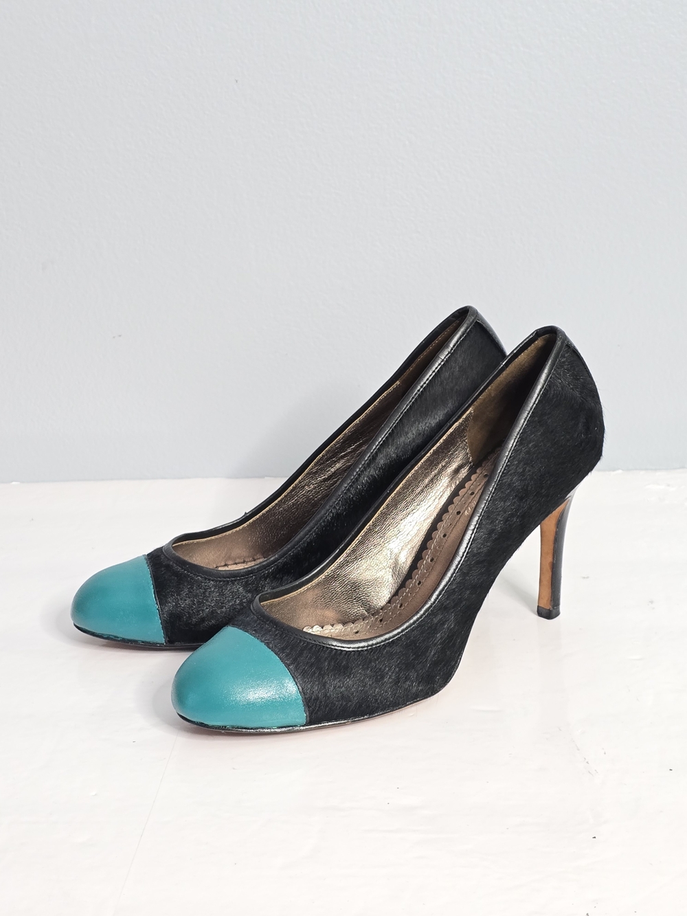 Brooks Brothers Black Heels with Teal Cap-Toe